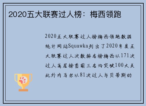 2020五大联赛过人榜：梅西领跑